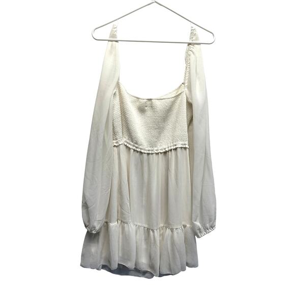Wilfred Aritzia Soiree Cream Cropped Top XL Long Puff Sleeve Smocked - Picture 8 of 11